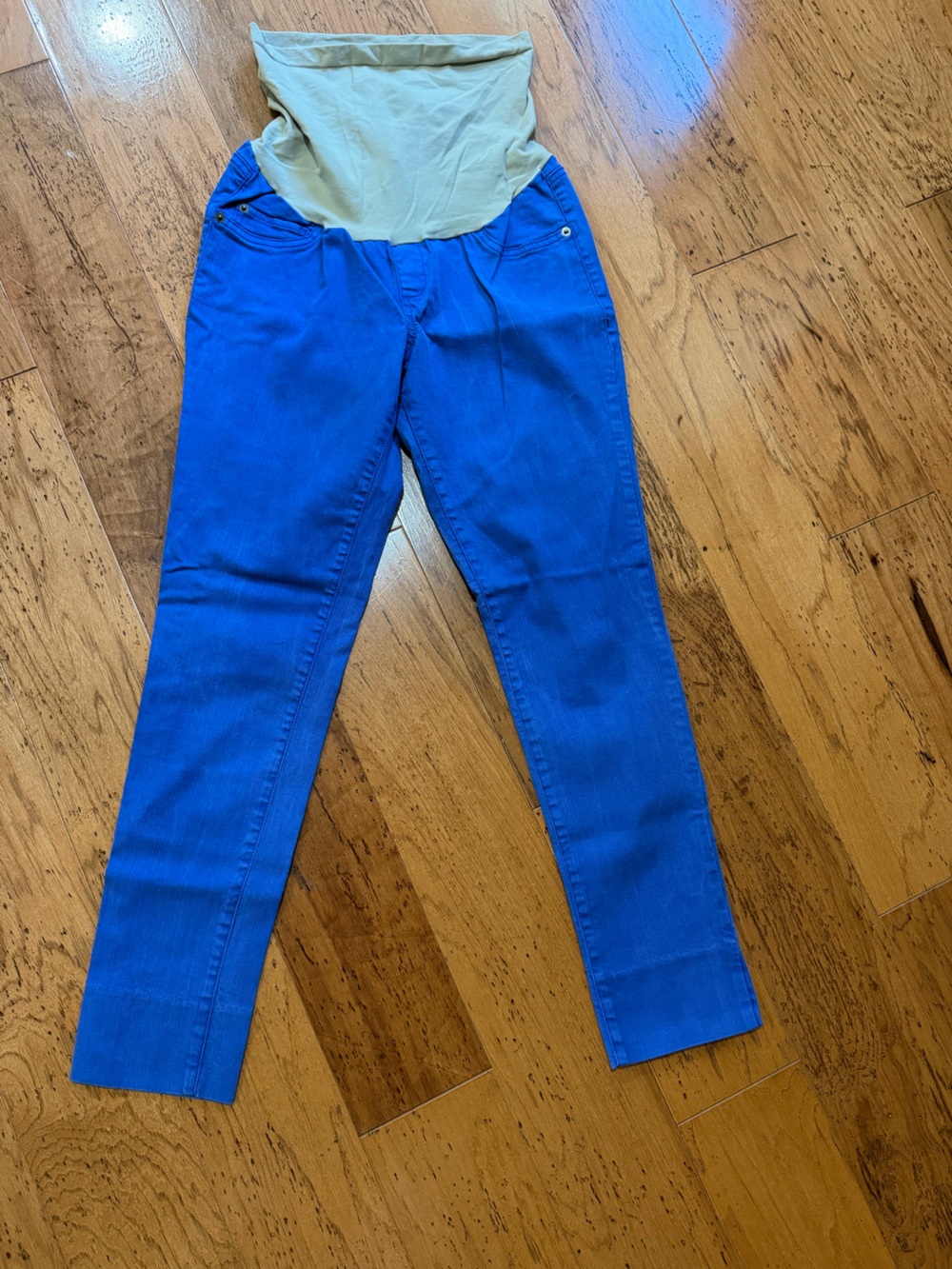 A Pea in the Pod Blue and Tan Maternity Jean